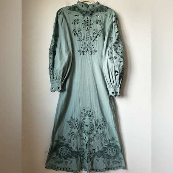 FARM RIO Elegant Green Embroidered MIDI Dress - Picture 4 of 12